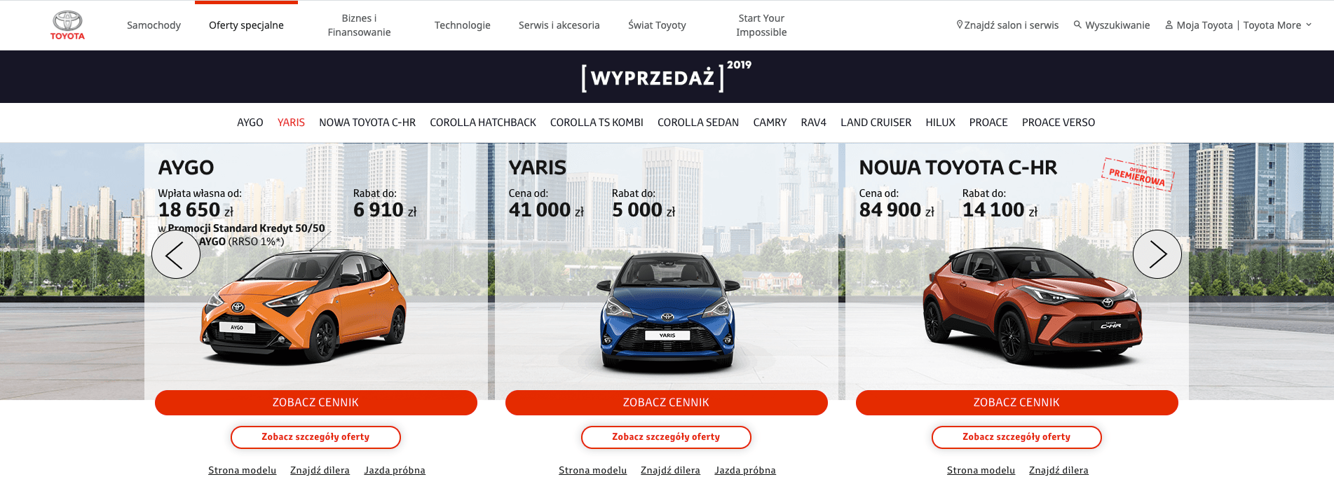 wyprzedaż toyoty rocznik 2019