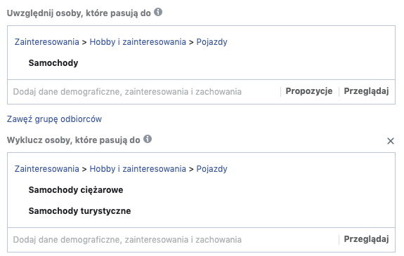 Menadżer reklam Facebook zainteresowania